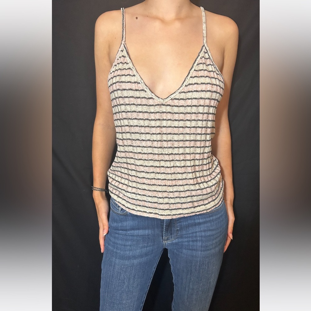 Zara top, pink and black striped knitted tank top size medium